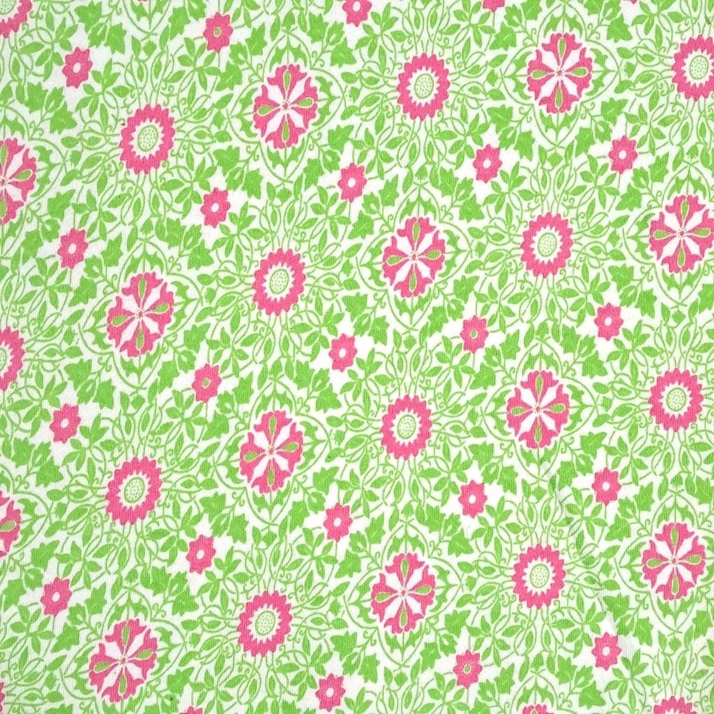Vintage Floral Fabric 3.5 yard Green Pink Damask Cotton Blend Retro Sewing Craft